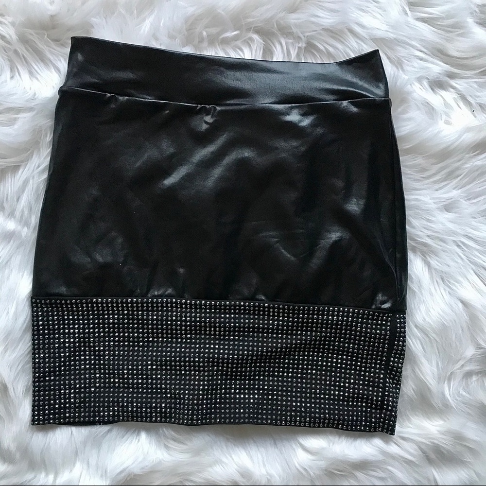 BEBE leather rhinestone mini skirt - Picture 3 of 4